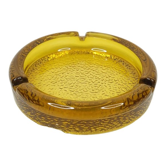 Vintage Amber Pebble Textured Bottom Glass Ashtray READ Trinket 5.5" Diameter - Picture 7 of 11